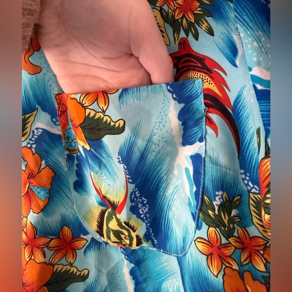 Vintage 70s Authentic Hawaiian Luau Shirt Mens M Hibiscus Floral Ocean Blue - Picture 8 of 15